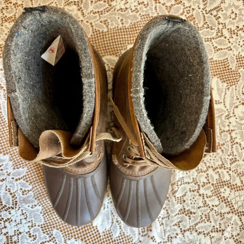 Vintage Sorel Kaufman Ice Pac Brown Leather Duck Boots Mens 12 Made in Canada